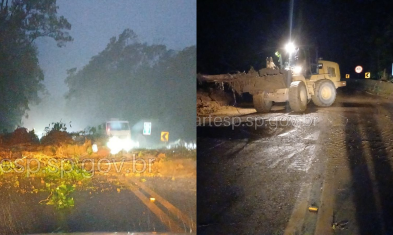 Deslizamento e queda de árvores na Rodovia Mogi-Bertioga altera trânsito por mais de 19 horas