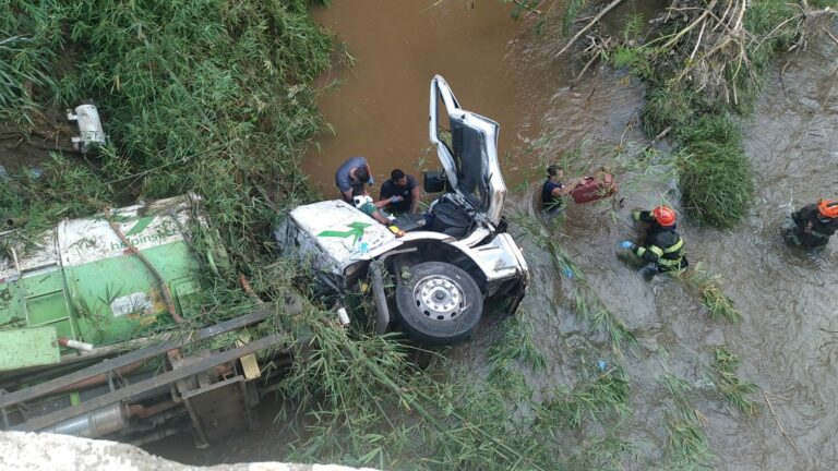 Caminhão cai em rio após perder o freio e motorista morre