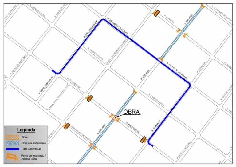 Cruzamento das ruas São José e Rui Barbosa está interditado para obras de drenagem