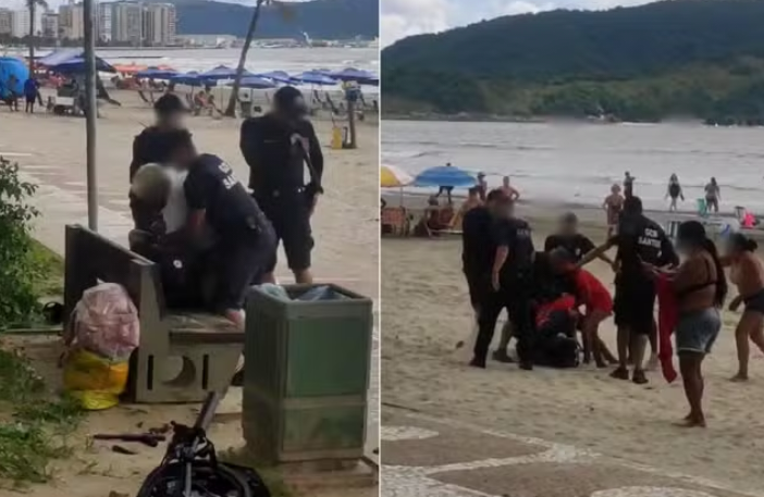 Ambulantes e guardas municipais entram em luta corporal e causam confusão em praia de Santos