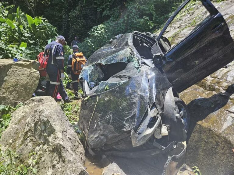 Carro com 4 turistas cai de ribanceira em Ilhabela