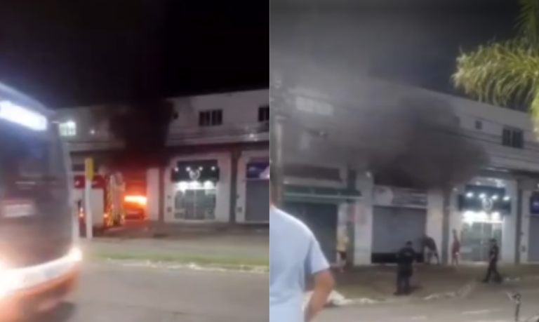 Carro pega fogo e explode dentro de oficina mecânica em Praia Grande