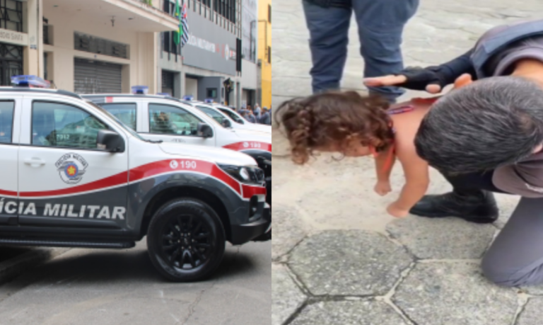 Menina de três anos sofre queda, fica sem ar e é salva por policial militar em Mongaguá; VÍDEO
