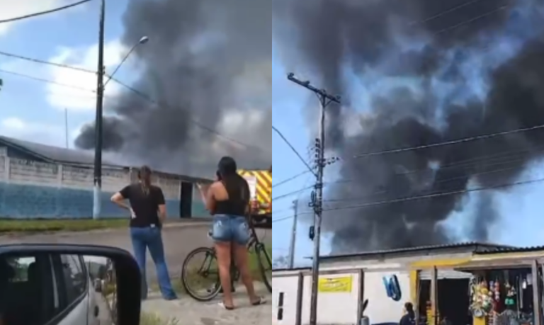 Ventilador de escola municipal de Itanhaém pega fogo e incêndio se alastra para telhado; VÍDEO