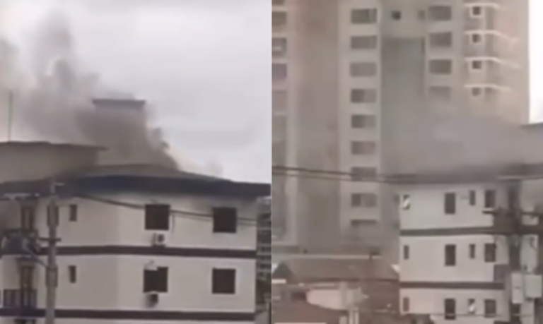 Apartamento pega fogo e população se mobiliza para conter chamas em Praia Grande; VÍDEO