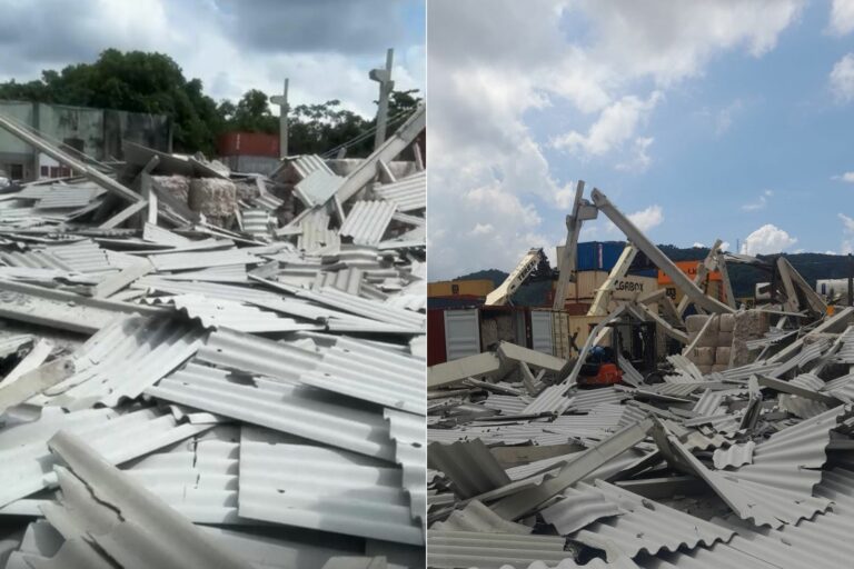 Galpão desaba e fere trabalhadores em cidade do litoral; VÍDEO