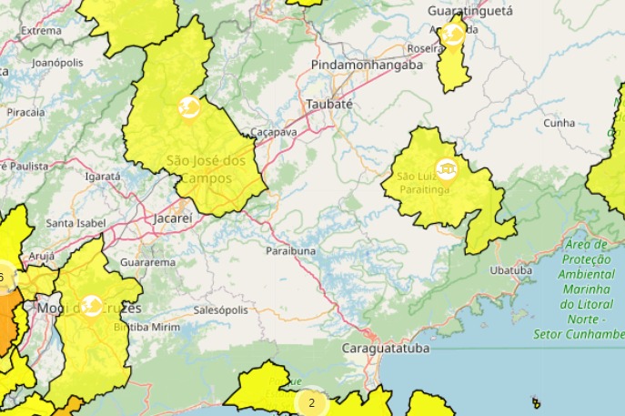 Seis cidades da região têm alerta do Cemaden para risco de alagamentos e deslizamentos de terra