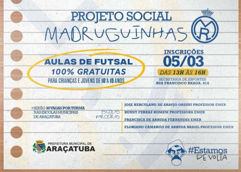 Projeto Madruguinhas abre inscrições para aulas gratuitas de futsal em Araçatuba