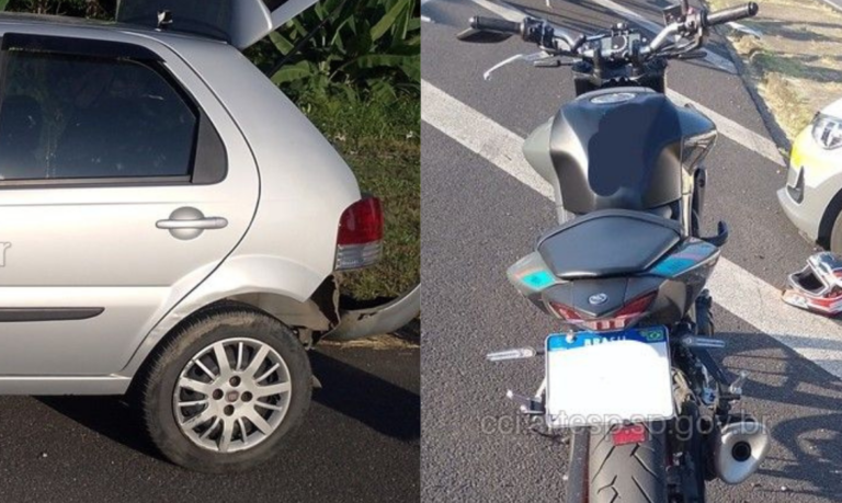 Garupa fica em estado grave após moto colidir em traseira de carro em rodovia do litoral de SP