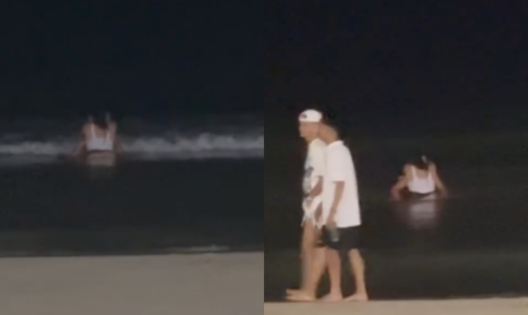 Casal é flagrado fazendo sexo à beira-mar em praia de Guarujá;VÍDEO
