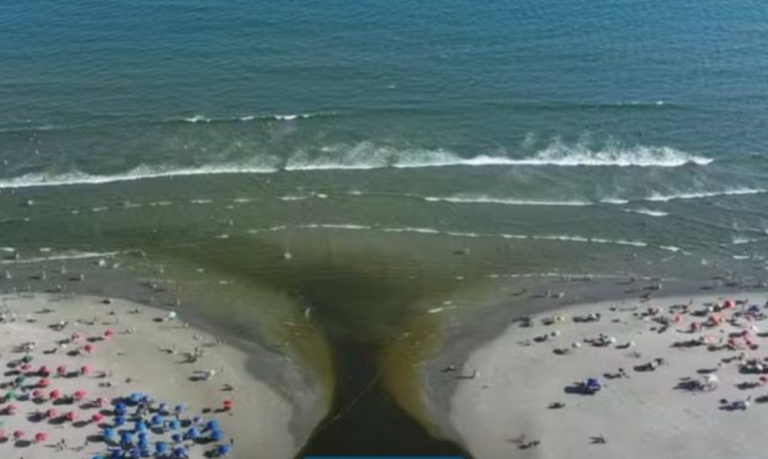 Mancha verde em canal 2 de Santos chama atenção de moradores