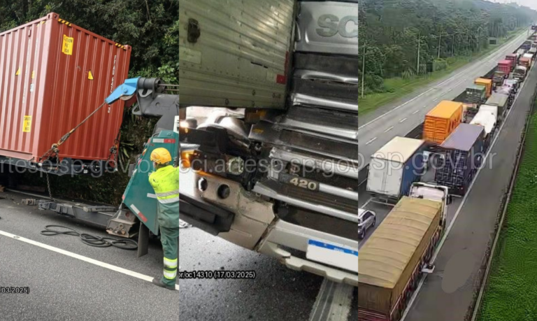 Acidente entre dois caminhões na Anchieta bloqueia pista e faz concessionária montar Operação Descida