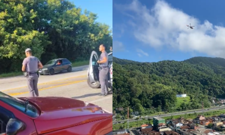 PAVOR EM PRAIA GRANDE: Quadrilha rouba carga de cigarros e é perseguida pela PM; VÍDEO