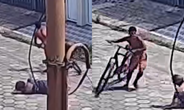 Menor de idade empurra idosa ao chão e rouba correntinha em São Vicente; VÍDEO