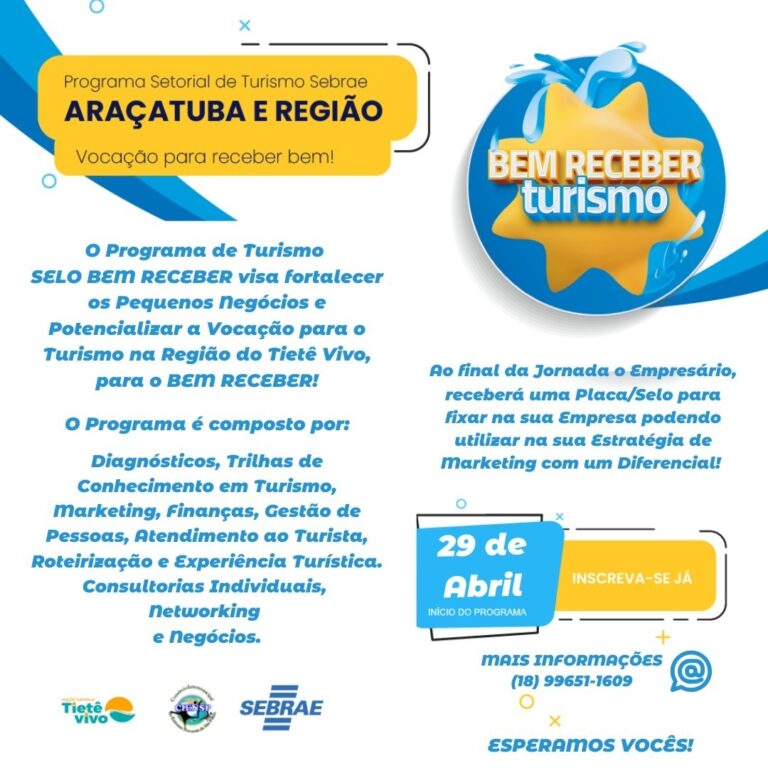 Sebrae abre inscrições para a 4ª edição do programa “Selo Bem Receber” em Araçatuba e região
