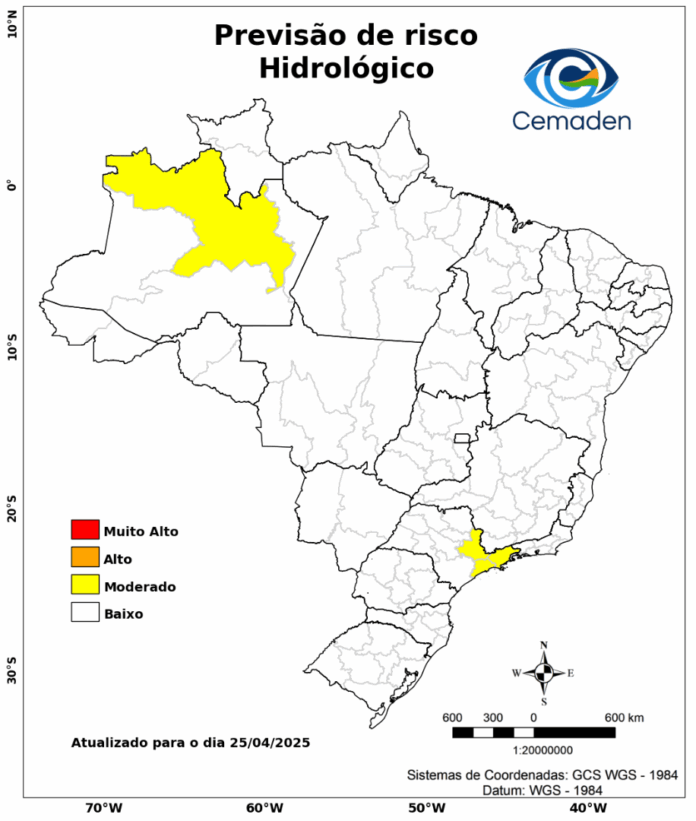 Cemaden emite alerta para risco moderado de alagamentos e deslizamentos no Vale do Paraíba
