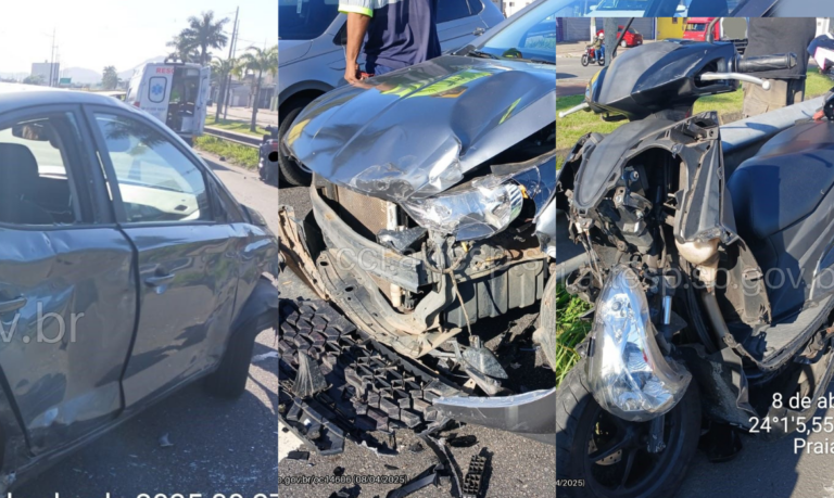 Engavetamento deixa três vítimas e veículos destruídos na Via Expressa Sul em Praia Grande