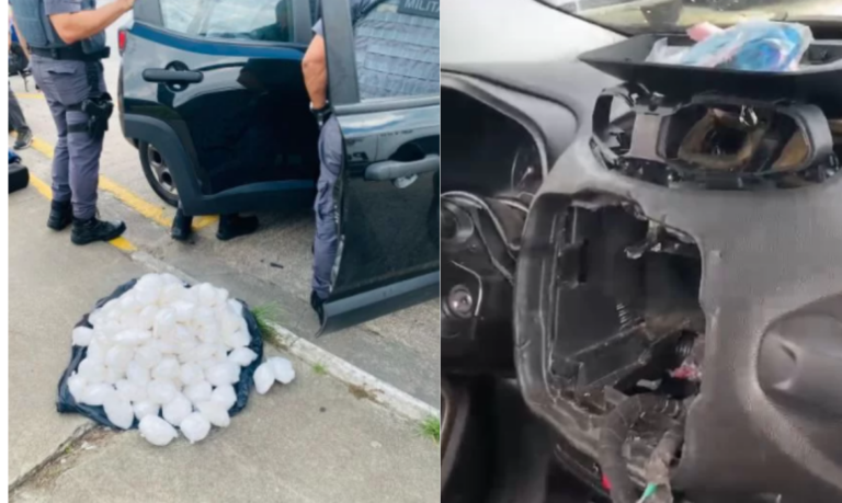 ‘Carro-cofre’ é descoberto, mais de 10 quilos de cocaína são encontrados e homem é preso em flagrante em Praia Grande