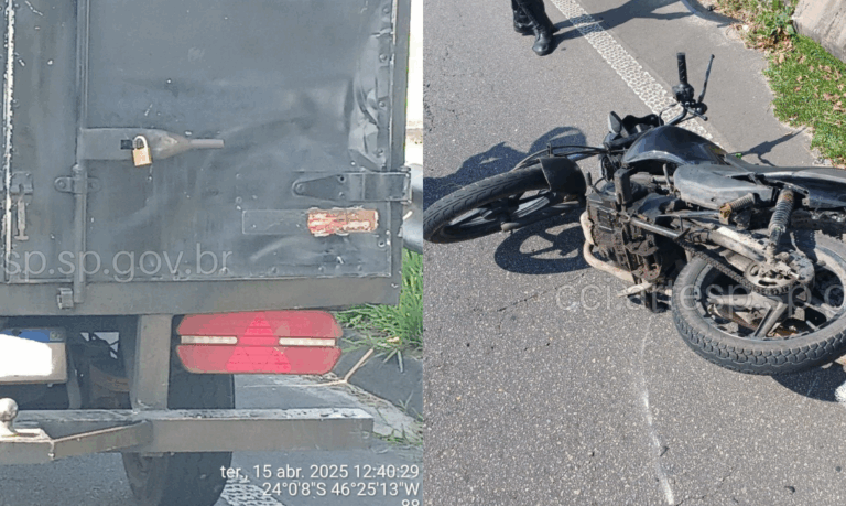 Motociclista e garupa ficam em estado grave após acidente com caminhonete na Via Expressa Sul em Praia Grande