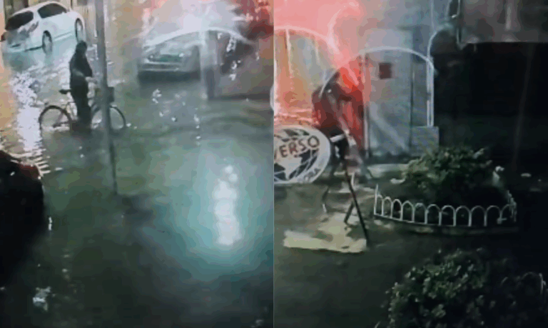 Homem é visto caindo duas vezes no mesmo buraco após tempestade em Santos; VÍDEO