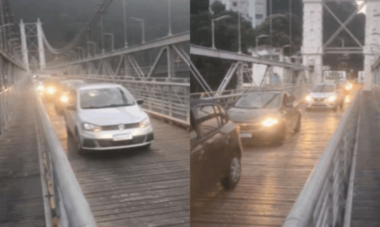 Manhã de domingo é marcada por caos na Ponte Pênsil, em São Vicente, após roubo de fiação de semáforos; VÍDEO