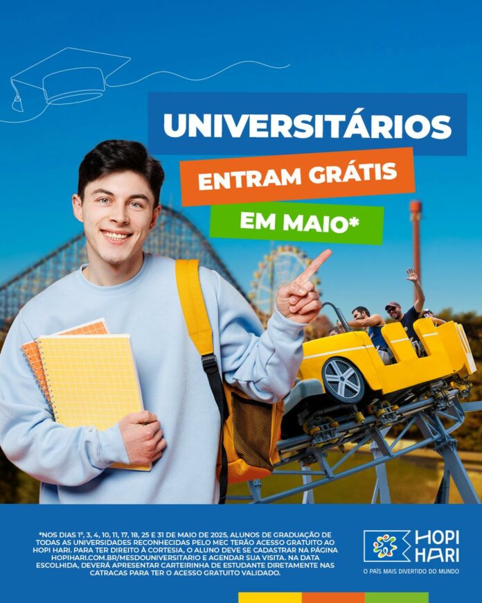 Universitários terão entrada gratuita no Hopi Hari em datas selecionadas de maio Universitários terão entrada gratuita no Hopi Hari em datas selecionadas de maio