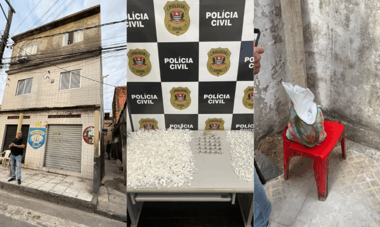 Mais de 1500 porções de drogas são apreendidas nos fundos de um prédio residencial durante ação da Polícia Civil em Santos