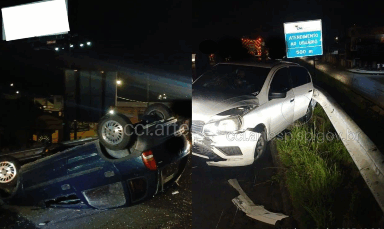 Motorista dirige em ‘zigue-zague’, perde controle, colide em outro carro e capota em rodovia do litoral de SP
