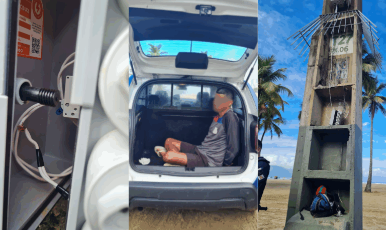 Homem é flagrado furtando fiação na orla da praia de Santos para comprar bebida alcoólica