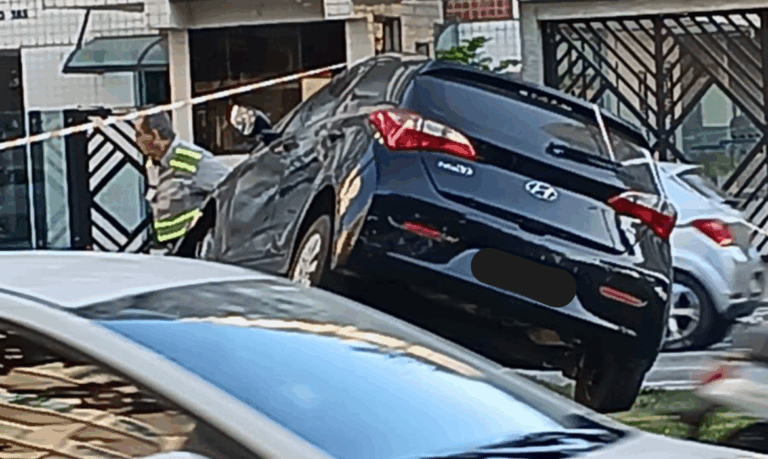 Carro capota e derruba semáforo em orla da praia de Santos; VÍDEO