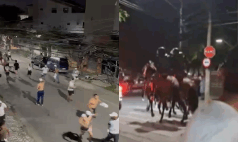 Torcida causa tumulto após empate do Santos F.C. na Vila Belmiro e PM intervém com spray de pimenta; VÍDEOS