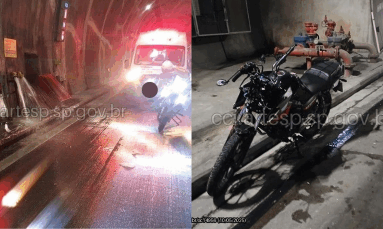 Motociclista fica em estado grave após sofrer acidente ao dirigir mexendo no celular em túnel da Imigrantes