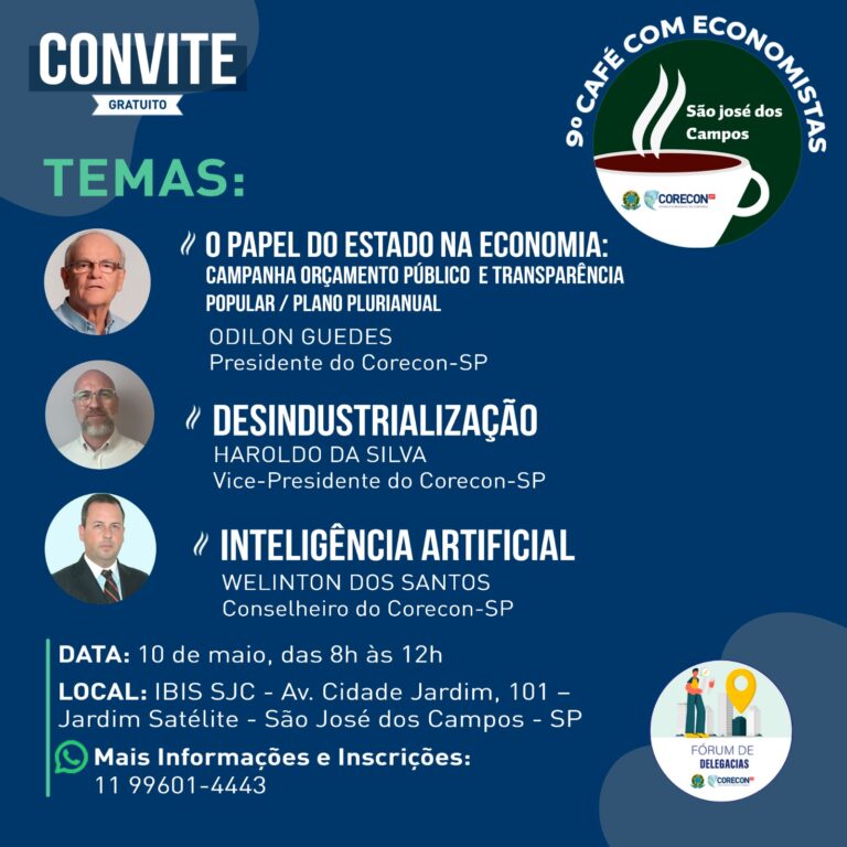 São José dos Campos recebe evento “Café com Economistas” neste sábado (10)