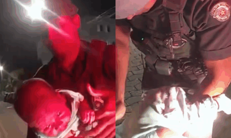 Bebê de um mês é resgatado por PM após se engasgar com leite materno em Guarujá; Veja o vídeo