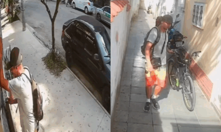 Homem usa cartão para destravar fechadura, invade condomínio e furta bicicleta em Santos; VÍDEO