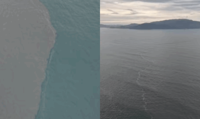 Mancha em mar chama a atenção em São Vicente