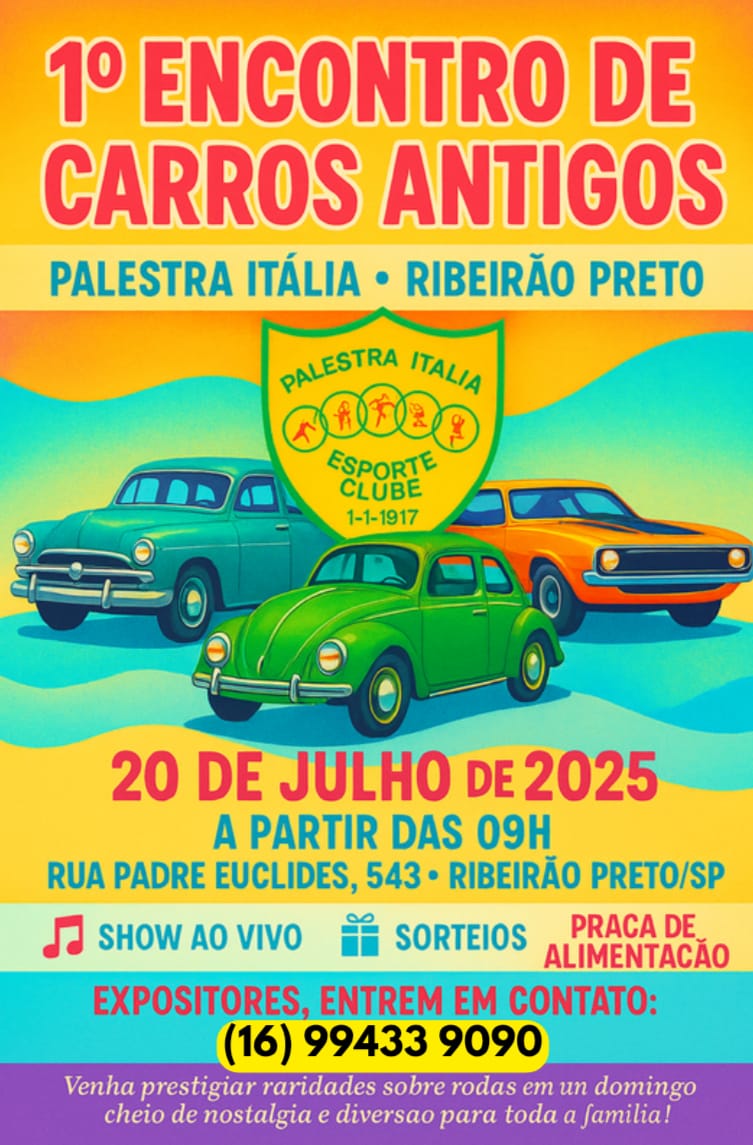 Clube tradicional reúne carros antigos neste domingo em Ribeirão com entrada gratuita!