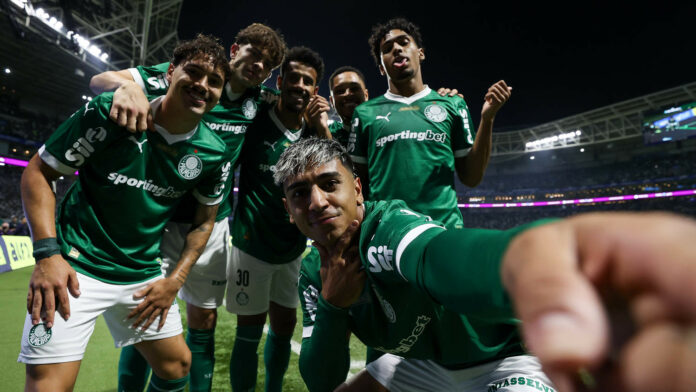 O jogador Facundo Torres comemora seu gol contra a equipe do Grêmio | Foto: Cesar Greco/Palmeiras/by Canon