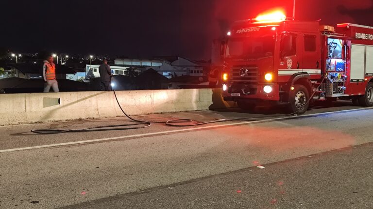 Bombeiros controlam incêndio em vegetação às margens da Tamoios, em Caraguatatuba