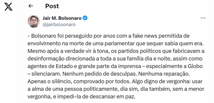 Postagem no X | Reprodução