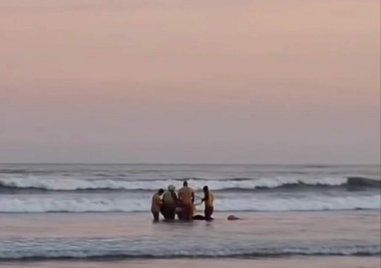 Paramotor com duas pessoas cai no mar em Praia Grande