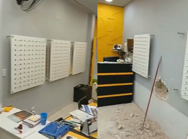 Ótica de Santos tem todo estoque roubado por bandidos e sofre prejuízo de R$ 300 mil; VÍDEO