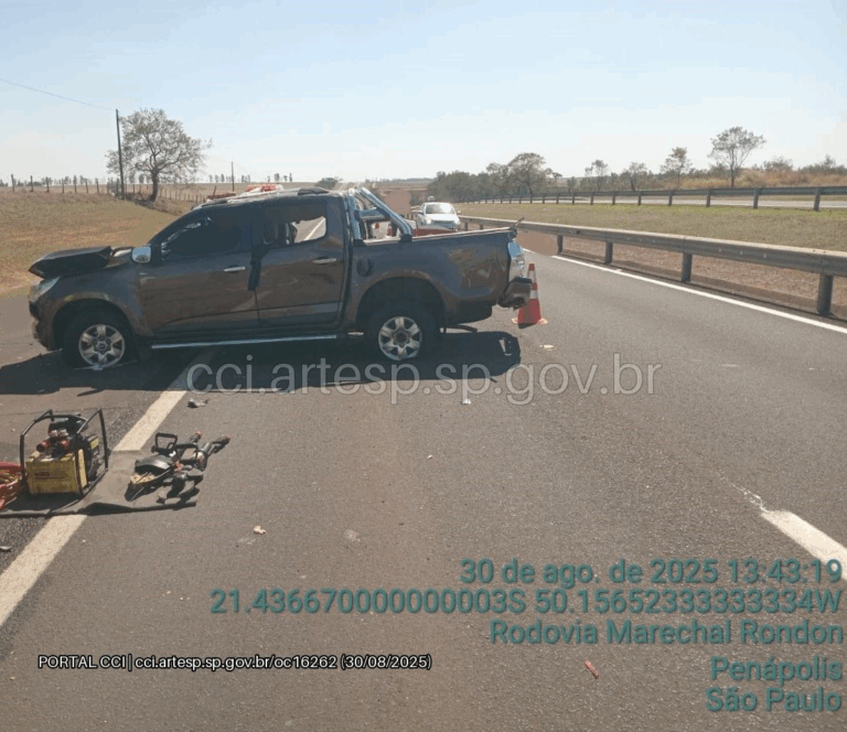 Mulher de 67 anos morre em capotamento na Marechal Rondon, em Penápolis