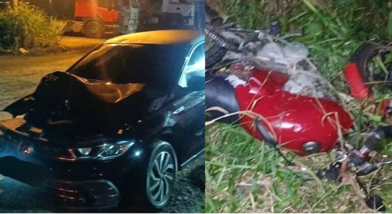 Colisão entre moto e carro deixa uma pessoa morta e três feridas em Peruíbe