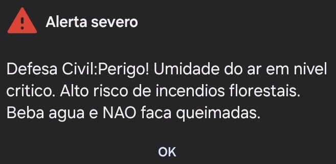Alerta enviado pela Defesa Civil | Foto: Reprodução/Governo de São Paulo