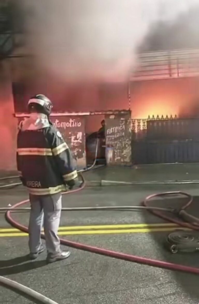 Oficina mecânica é atingida por incêndio em Santos; chamas destruíram carros no local