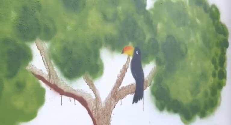 Obra coletiva entre alunos teve inspiração no Gilberto Gil e foi pintada com terra 