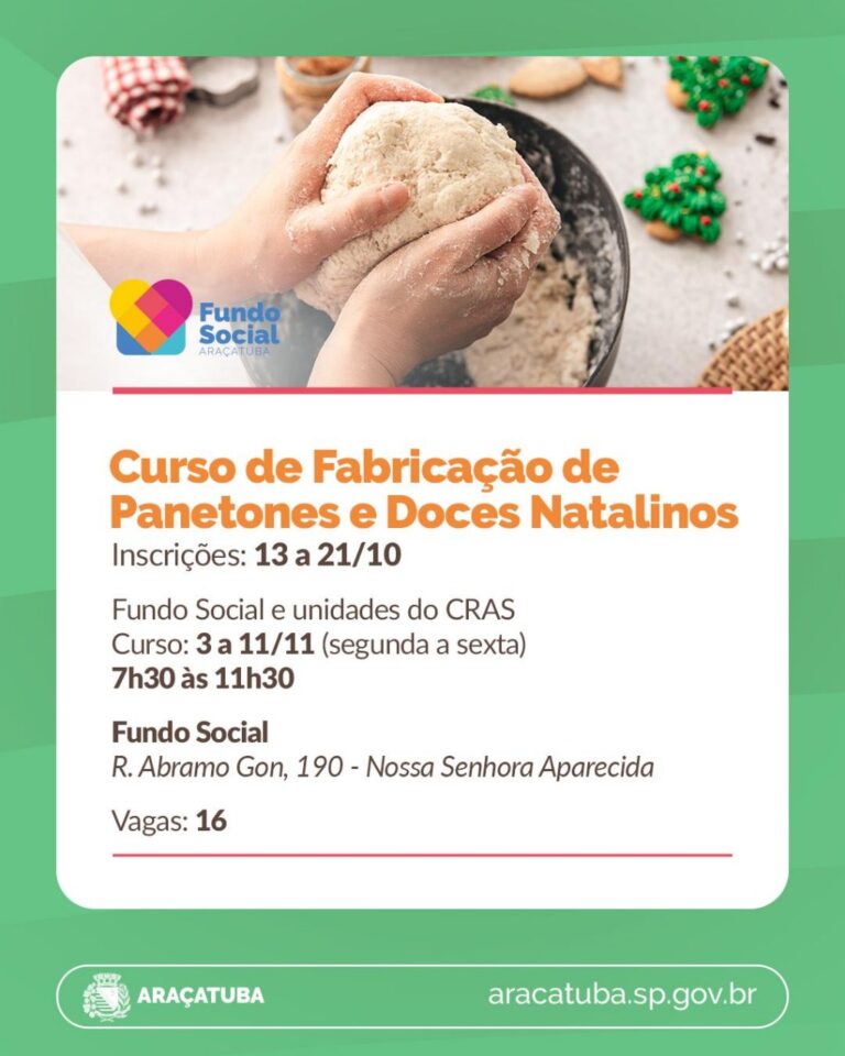 Curso gratuito de fabricação de panetones e doces natalinos tem 16 vagas abertas em Araçatuba