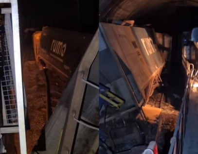 Trem descarrila dentro de túnel na Serra do Mar em São Vicente; veículo estava carregado com milho