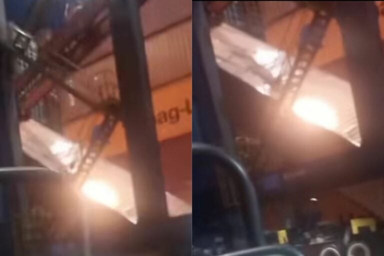 Contêiner fica suspenso e assusta trabalhadores em terminal portuário do litoral